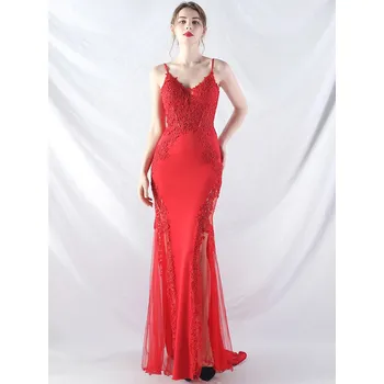 Dámské šaty Sexy dlouhé šaty na společnost Sequins SQ1167 Barva: Červená, Velikost: M