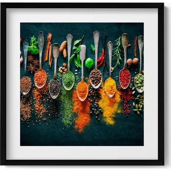 Obraz Dekorativní obraz v rámu do obýváku Lžíce s barevným kořením 50x50 cm