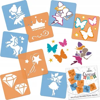 kreativní sada ŠABLONY na Kreslení Malování pro Děti SADA 8 ks Pohádky VÍLY Magie