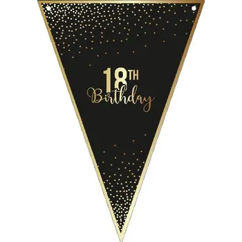 BANNER GIRLANDA 18. NAROZENINY 18th BIRTHDAY ČERNO ZLATÝ