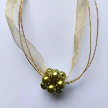 Souprava šperků Zeleno-zlatá perlová kulička s náušnicemi