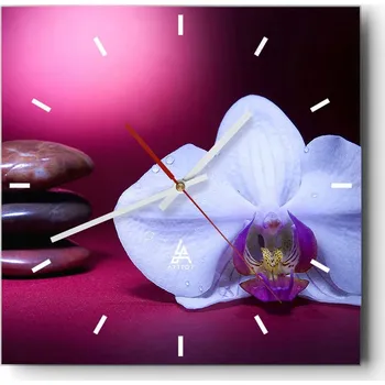 Hodiny Velké nástěnné hodiny na zeď 40x40 Květiny Skleněné hodiny Čtvercové Tiché