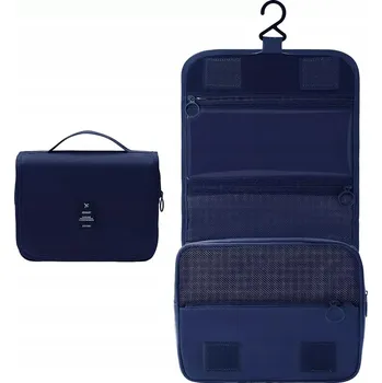 Kosmetická taška ZÁVĚSNÁ KOSMETICKÁ TAŠKA KUFŘÍK ORGANIZÉR ROZKLÁDACÍ PROSTORNÁ VELKÁ TMAVĚ MODRÁ XL