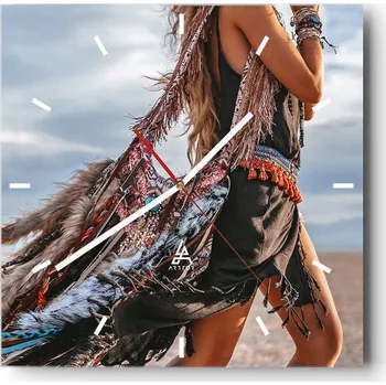 Hodiny Velké nástěnné hodiny 40x40 Boho Skleněné hodiny Čtvercové Tiché