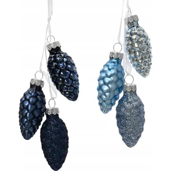 Vánoční dekorace MINI Malé Závěsné Vánoční Baňky ŠIŠKY skleněné na aranžování x3 TMAVĚ MODRÉ 6cm