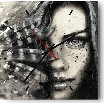 Hodiny Velké nástěnné hodiny na zeď 40x40 Žena Skleněné hodiny Čtvercové Tiché