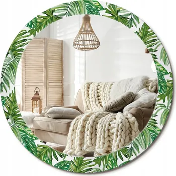 Zrcadlo Stylové kulaté zrcadlo na zeď s potiskem, motiv Listy džungle, průměr 80 cm