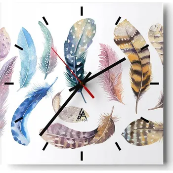 Hodiny Velké nástěnné hodiny 40x40 cm Ptačí Pírka Skleněné tiché hodiny