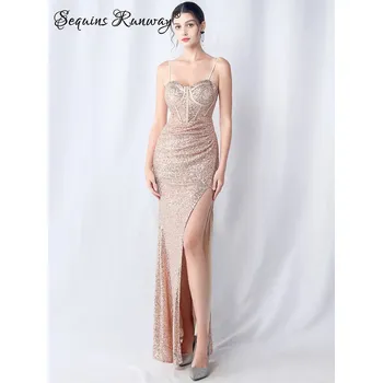 Dámské šaty Dlouhé šaty na ples Sequins SQ1009 Barva: Zlatá, Velikost: L