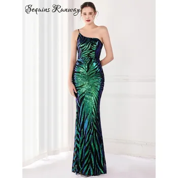 Dámské šaty Sexy svatební šaty maxi Sequins SQ1098 Barva: Zelená, Velikost: L