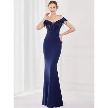 Dámské šaty Sexy dlouhé šaty na svatbu Sequins SQ1154 Barva: Tmavě Modrá, Velikost: S