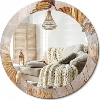 Zrcadlo Kulaté moderní zrcadlo na zeď s potiskem na skle průměr 70 cm Boho listy