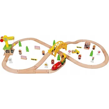 Vláček a vláčkodráha DŘEVĚNÁ VLÁČKODRÁHA + JEŘÁB + VAGÓNY + BAGR město 70 dílů