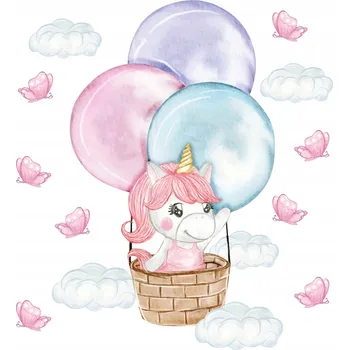 Obraz Nálepky na zeď JEDNOROŽEC V BALÓNU A MOTÝLCI