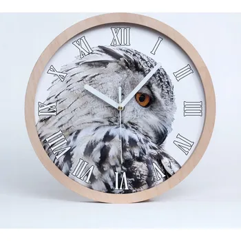 Hodiny Velké dřevěné tiché nástěnné hodiny bílá sova průměr 30 cm
