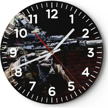 Hodiny Kuchyňské nástěnné hodiny 30x30 Militaria Moderní skleněné hodiny do obýváku Tiché