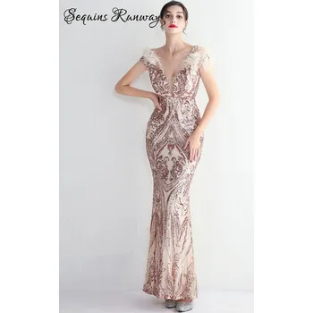 Dámské oblečení Dlouhé šaty na svatbu Sequins SQ1045 Barva: Zlatá, Velikost: L