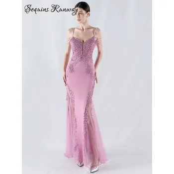 Dámské šaty Dlouhé šaty na ples Sequins SQ1024 Barva: Fialová, Velikost: 2XL