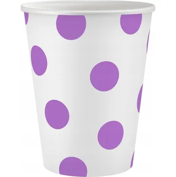 Jednorázové nádobí Kelímky papírové, puntíky, levandulové, 250 ml, 6 Ks