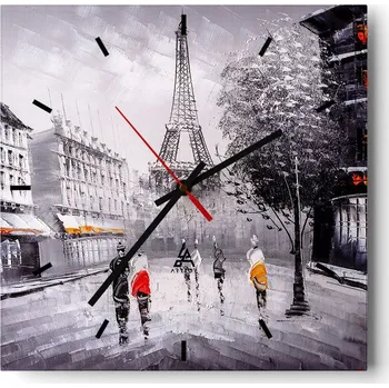 Hodiny Velké nástěnné hodiny na zeď 40x40 Město Skleněné hodiny Čtvercové Tiché