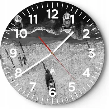 Hodiny Nástěnné hodiny do obýváku 40x40 Pláž Kulatý Skleněné hodiny Loft Tiché