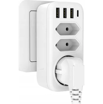 Elektrická zásuvka Rozbočovač / Prodlužovací kabel 7v1: 3x AC zásuvka, 3x USB-A, 1x USB-C, 4000W, CN-9E-C3U
