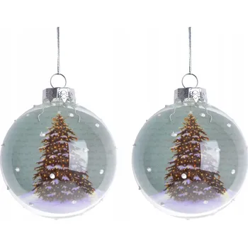 Vánoční dekorace SADA 2 SKLENĚNÝCH VÁNOČNÍCH OZDOB S MOTIVEM STROMEČKU 8 cm
