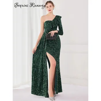 Dámské šaty Maxi plesové šaty Sequins SQ963 Barva: Zelená, Velikost: 2XL