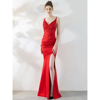 Dámské šaty Sexy dlouhé šaty na společnost Sequins SQ1179 Barva: Červená, Velikost: M