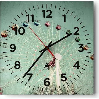 Hodiny Nástěnné hodiny do obýváku 40x40 Kolotoč Tiché hodiny na skle Bez hlučný