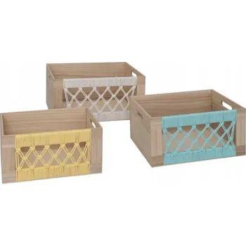 Úložný box DŘEVĚNÉ BAREVNÉ ÚLOŽNÉ BOXY NA HRAČKY SADA 3 KS AUSTRÁLIE 36x18x26 CM