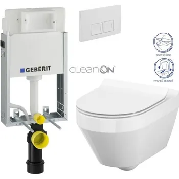 WC sada GEBERIT KOMBIFIXBasic vč. bílého tlačítka DELTA 50 + WC CERSANIT CLEANON CREA OVÁL + SEDÁTKO 110.100.00.1 50BI CR1