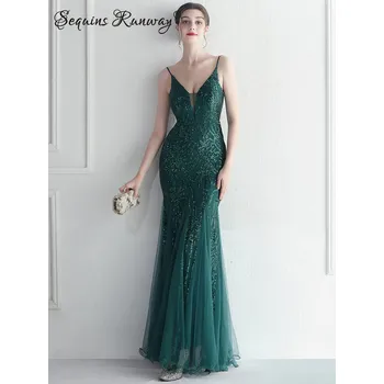 Dámské šaty Sexy svatební šaty maxi Sequins SQ1084 Barva: Zelená, Velikost: XL