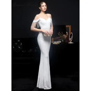 Dámské šaty Večerní šaty dlouhé Sequins SQ1216 Barva: Bílá, Velikost: 2XL