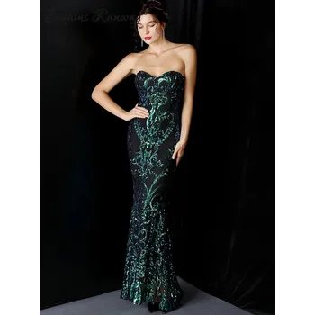 Dámské šaty Plesové šaty dlouhé Sequins SQ1209 Barva: Zelená, Velikost: L