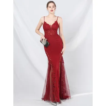 Dámské šaty Sexy dlouhé šaty na společnost Sequins SQ1167 Barva: Vínová, Velikost: XL