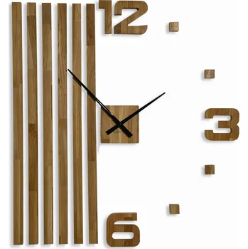 Hodiny Velké dřevěné nástěnné hodiny dubové LAMELE 100cm XXL nalepovací do obýváku