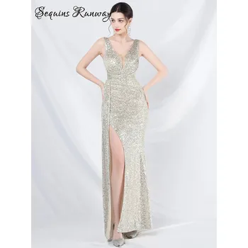 Dámské šaty Sexy svatební šaty maxi Sequins SQ1090 Barva: Stříbrná, Velikost: XL