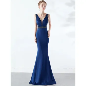 Dámské šaty Sexy dlouhé šaty na večer Sequins SQ1121 Barva: Tmavě Modrá, Velikost: S