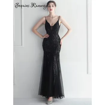 Dámské šaty Sexy večerní šaty maxi Sequins SQ1076 Barva: Černá, Velikost: XL