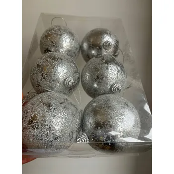 Vánoční dekorace VÁNOČNÍ BAŇKY VÁNOČNÍ BUBLINY NA VÁNOČNÍ STROMEČEK STŘÍBRNÉ SADA 6 KS 8,5 CM