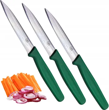 Kuchyňský nůž SADA 3x nůž KUCHYŇSKÝ NŮŽ rovný OSTRÝ dlouhý zelený 10 cm