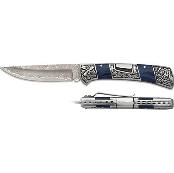 Bojový nůž Albainox Nůž zavírací BLUE STAMINA hladké ostří damašková ocel