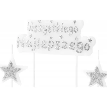 Dortová svíčka SUPER Stříbrné narozeninové svíčky 420307 nápis Všechno Nejlepší s hvězdami