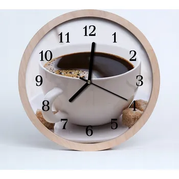 Hodiny Dřevěné nástěnné hodiny kulatý Stylové Káva 25 cm