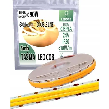LED osvětlení LED COB pásek 24V super silný 18W/m 1800 lm/m NEON linka DOUBLE teplá bílá 5M