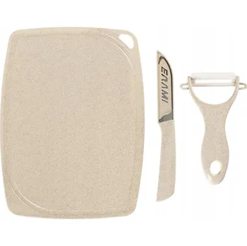 Kuchyňské prkénko SADA BIO PRKÉNKO S NOŽEM A ŠKRABKOU BÉŽOVÁ 19,5x15,5