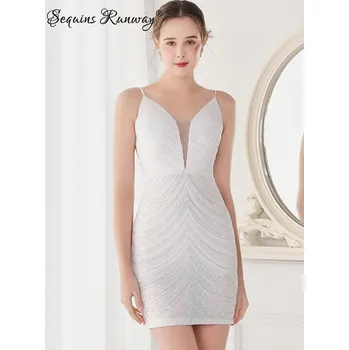 Dámské šaty Večerní mini šaty Sequins SQ900 Barva: Bílá, Velikost: XL