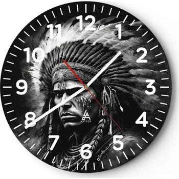 Hodiny Nástěnné hodiny do obýváku 40x40 Indián Kulatý Skleněné hodiny Loft Tiché