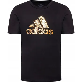 Pánské tričko Adidas černé tričko pánské tričko zlaté logo HK9157 S